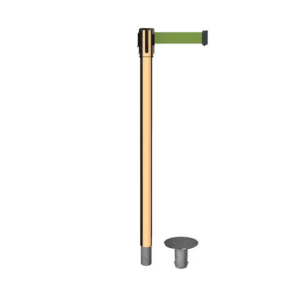 Retractable Belt Removable Stanchion, 2ft Pol.Brass Post  9ft. Olive, Montour Line, Mfr#: MX530R-PB-OL-90